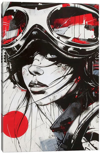 Black Ink Pilot Woman Canvas Art Print - Durro Art