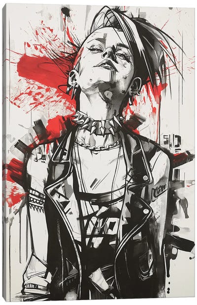 Black Ink Punk Woman Canvas Art Print - Durro Art