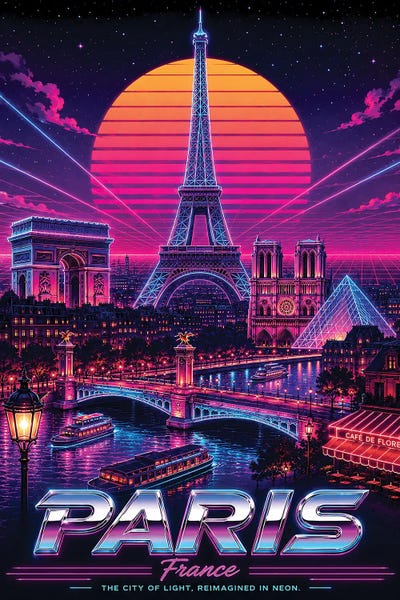 Posters - Canvas Prints: Paris Synthwave by Durro Art