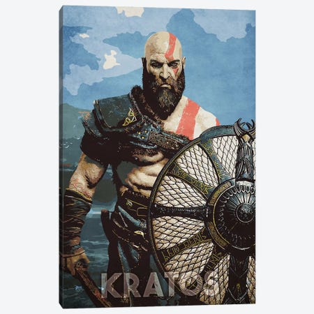 Kratos With Shield Canvas Print #DUR337} by Durro Art Canvas Wall Art