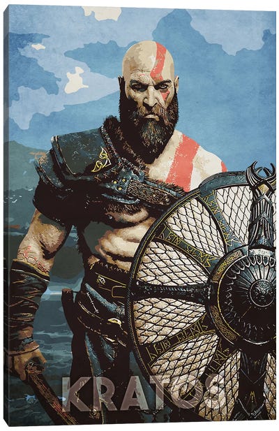 Kratos With Shield Canvas Art Print - Kratos