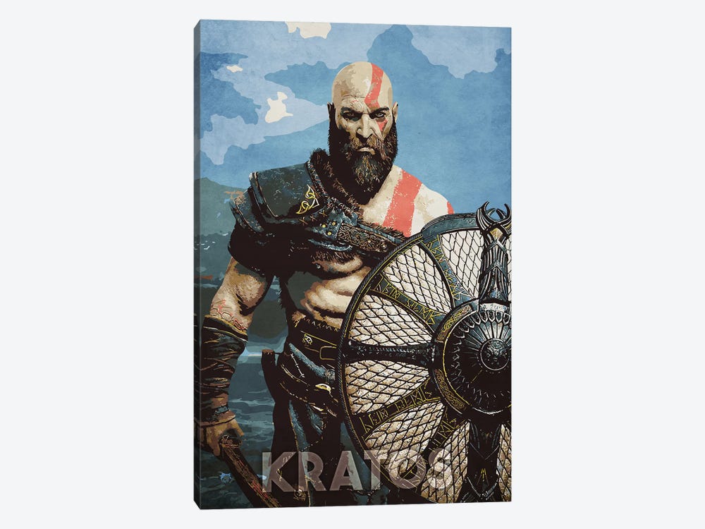 Kratos With Shield by Durro Art 1-piece Canvas Artwork