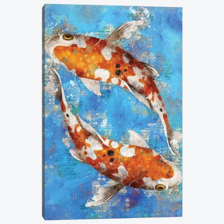 Koi Fishes Blue Canvas Print #DUR346} by Durro Art Canvas Art Print