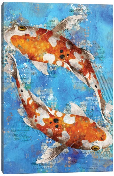 Koi Fishes Blue Canvas Art Print - Koi Fish Art