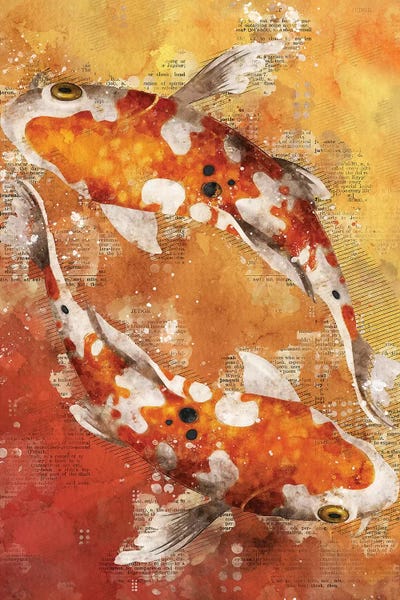 Kids Ocean Life Art: Koi Fishes Red by Durro Art