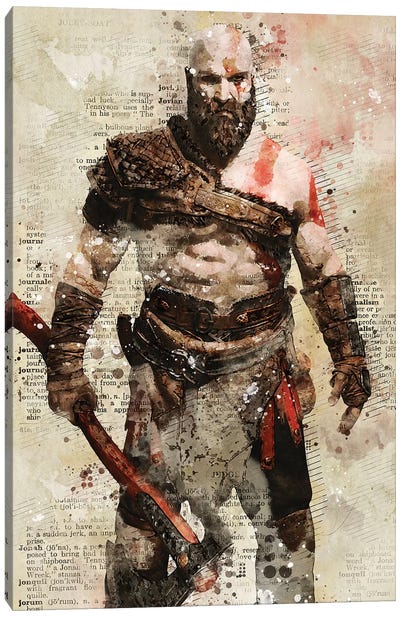 Kratos Watercolor Canvas Art Print - Other Video Game Characters