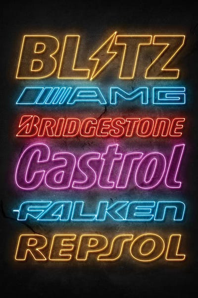 Neon Car Sponsors VI by Durro Art metal wall art