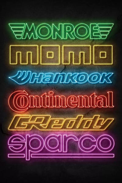 Neon Car Sponsors VII by Durro Art metal wall art