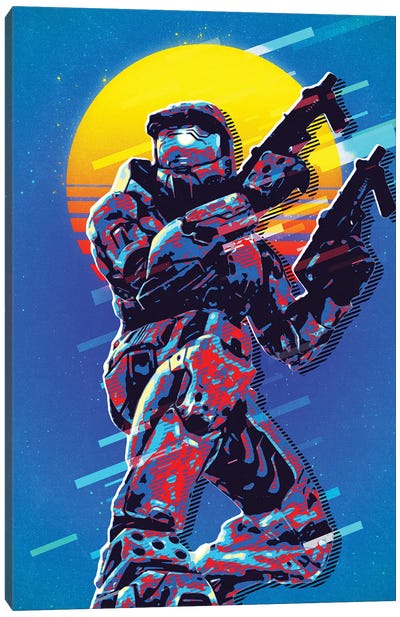 Master Chief Retro Canvas Art Print - Halo Game Series
