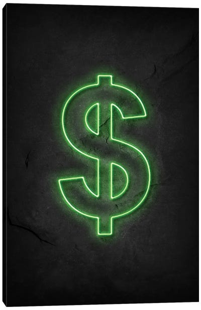 Dollar Neon Canvas Art Print - Money Art