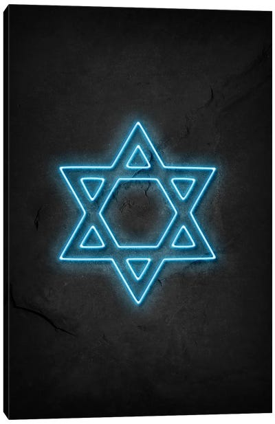 David Star Neon Canvas Art Print - Judaism Art