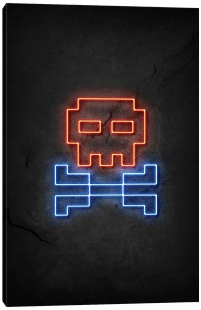 Pixel Skull Neon Canvas Art Print - Pixel Art