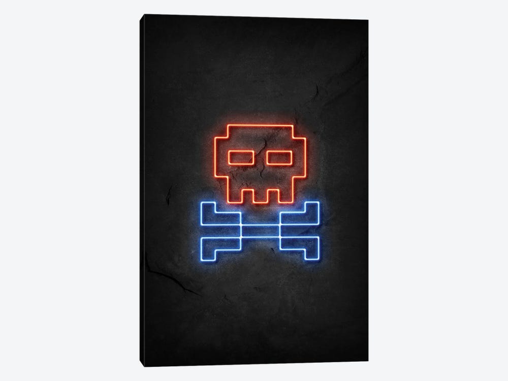 Pixel Skull Neon by Durro Art 1-piece Art Print