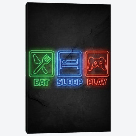 Eat Sleep Play Neon Canvas Print #DUR665} by Durro Art Canvas Artwork