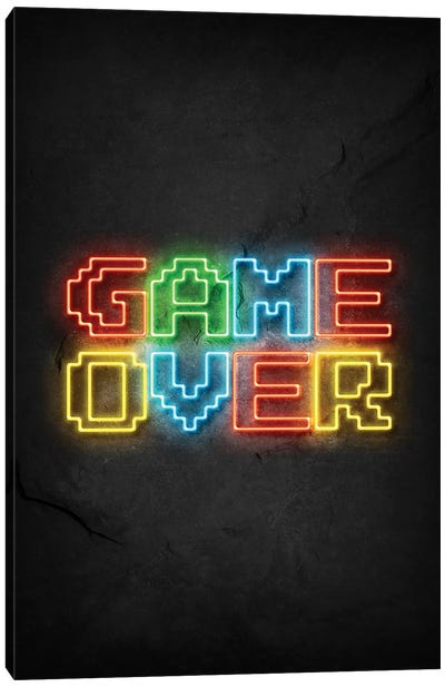 Game Over Neon Canvas Art Print - Video Game Art