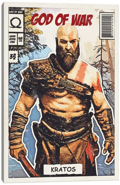 Kratos Comic Canvas Art Print - Other Video Game Characters
