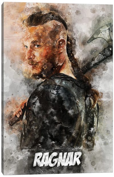 Ragnar Watercolor II Canvas Art Print - Vikings (TV Series)