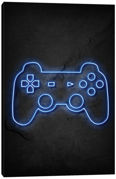 Playstation Controller Neon Canvas Art Print - Video Game Art