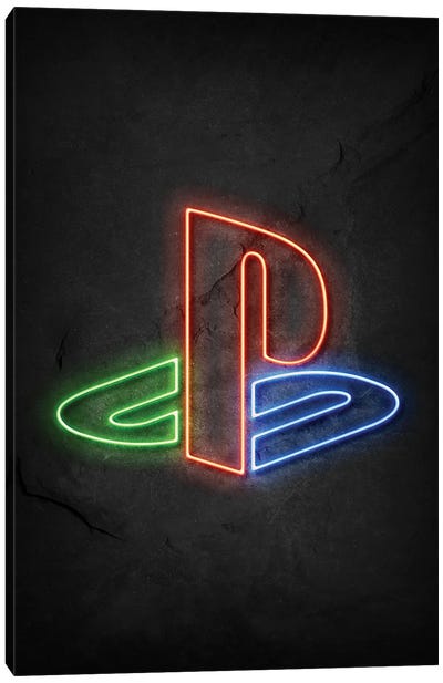 Playstation Logo Neon Canvas Art Print - Pixel Art
