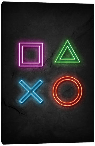 Playstation Signs Neon Canvas Art Print - Video Game Art