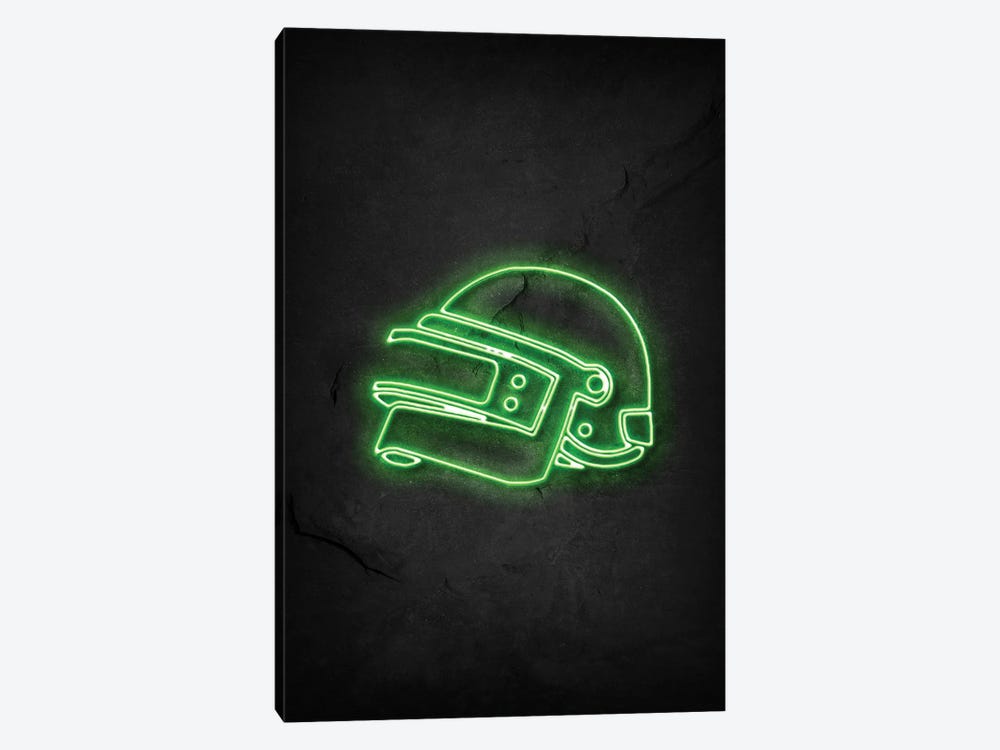 Pubg Helmet Green Neon by Durro Art 1-piece Canvas Wall Art
