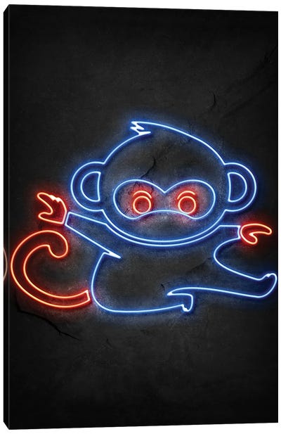 Monkey Ninja Neon Canvas Art Print - Monkey Art