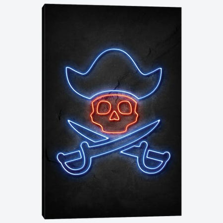 Pirate Skull Neon Canvas Print #DUR778} by Durro Art Art Print