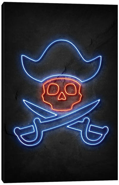 Pirate Skull Neon Canvas Art Print