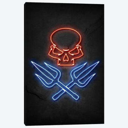 Skull And Swords Neon Canvas Print #DUR781} by Durro Art Canvas Artwork