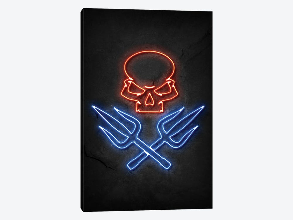 Skull And Swords Neon by Durro Art 1-piece Canvas Artwork