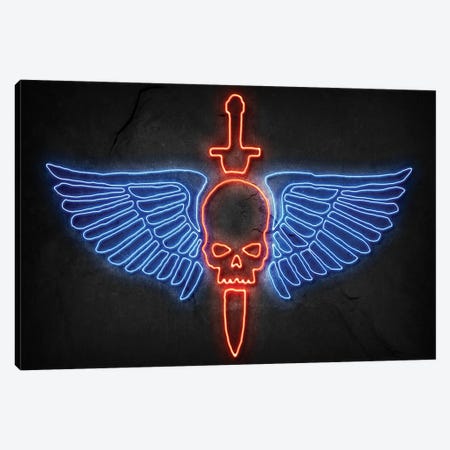 Skull And Wings Neon Canvas Print #DUR782} by Durro Art Canvas Artwork