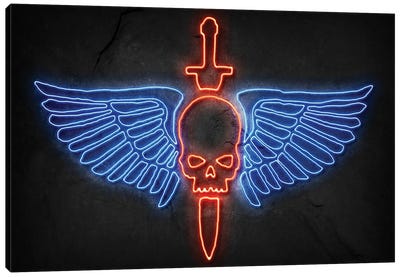 Skull And Wings Neon Canvas Art Print - Wings Art