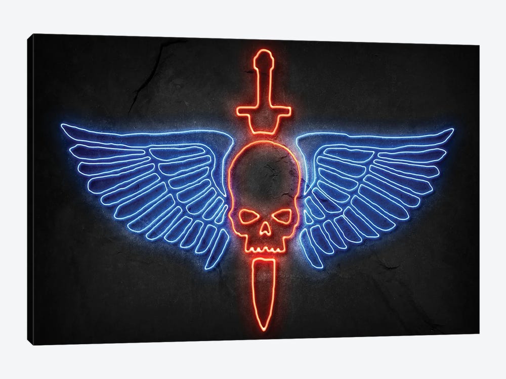 Skull And Wings Neon by Durro Art 1-piece Canvas Print