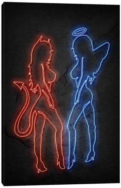 Devil And Angel Neon Canvas Art Print - Neon Art