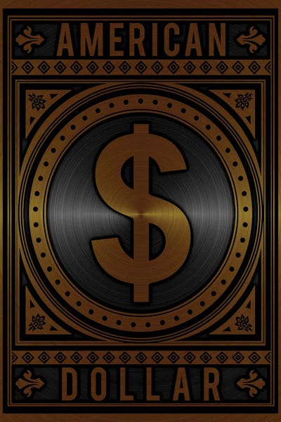 American Dollar Golden by Durro Art metal wall art