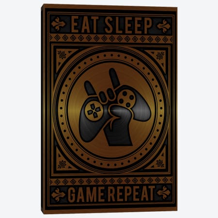 Eat Sleep Game Repeat Golden Canvas Print #DUR788} by Durro Art Canvas Artwork