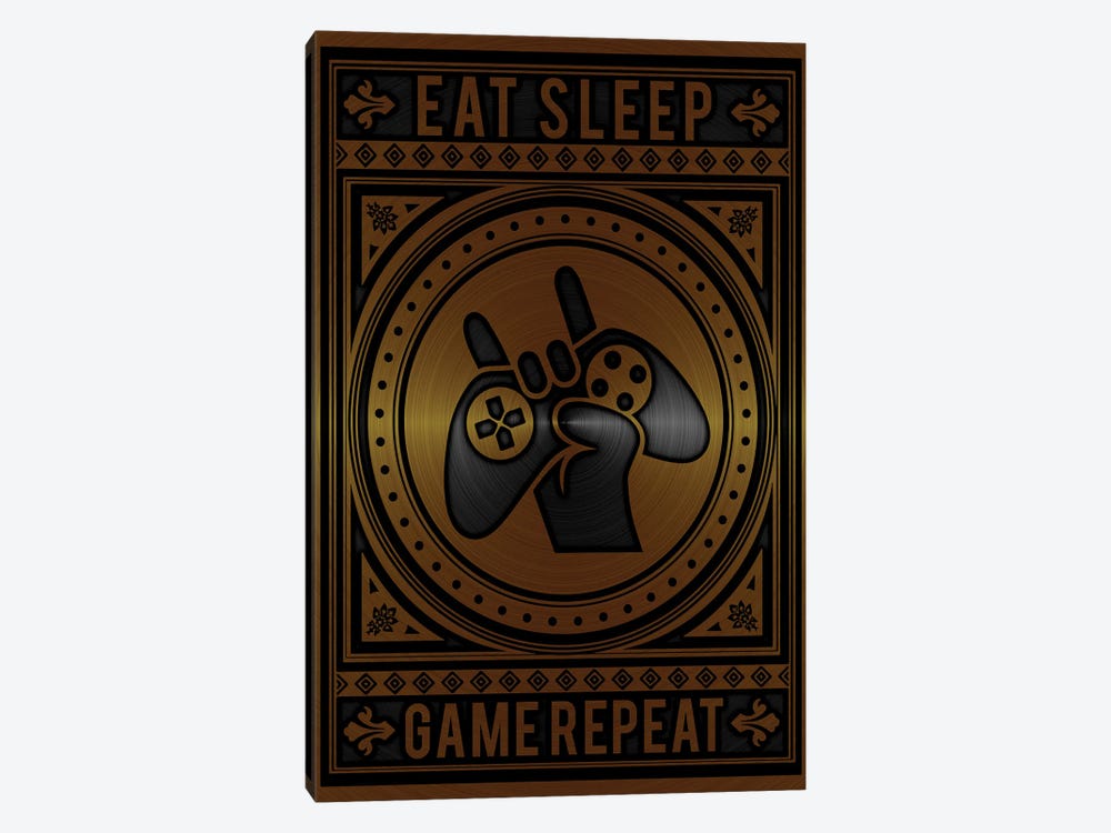 Eat Sleep Game Repeat Golden by Durro Art 1-piece Canvas Print