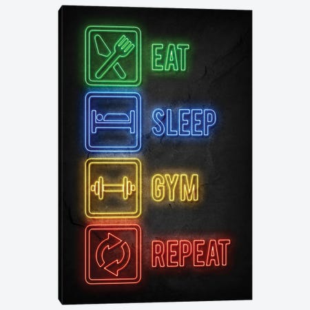 Eat Sleep Gym Repeat Canvas Print #DUR794} by Durro Art Canvas Artwork