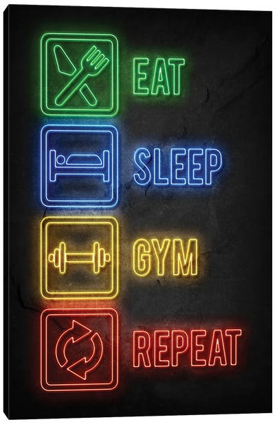 Eat Sleep Gym Repeat Canvas Art Print - Sleeping & Napping Art