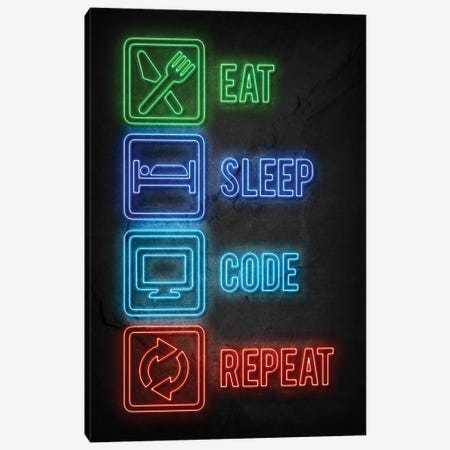 Eat Sleep Code Repeat Canvas Print #DUR796} by Durro Art Canvas Art