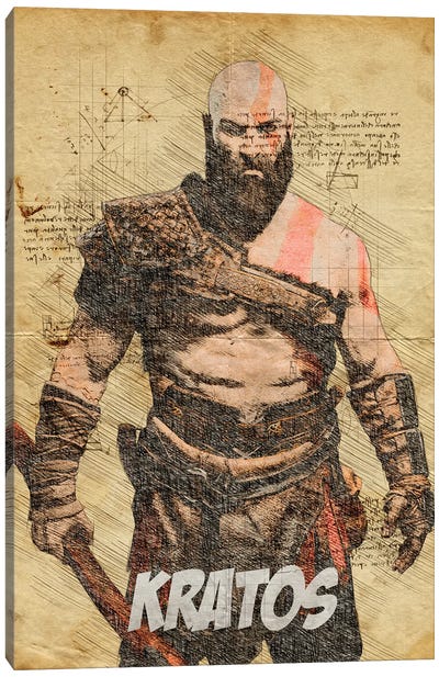 Kratos Vintage Canvas Art Print - Other Video Game Characters