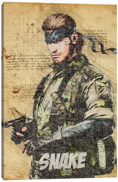 Snake Vintage Canvas Art Print - Metal Gear Solid