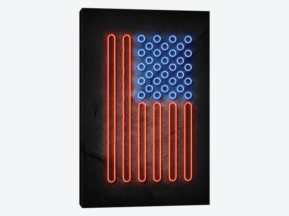 American Flag II Neon by Durro Art 1-piece Canvas Art Print