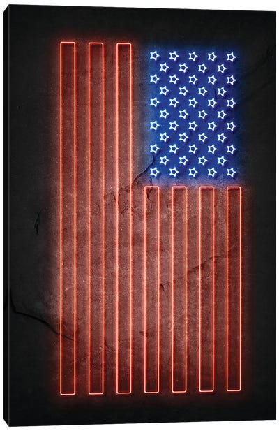 American Flag Neon Canvas Art Print - American Flag Art