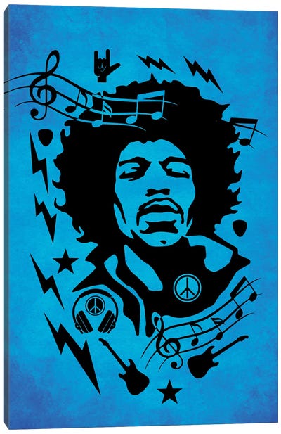 Hendrix Blue Canvas Art Print - Jimi Hendrix