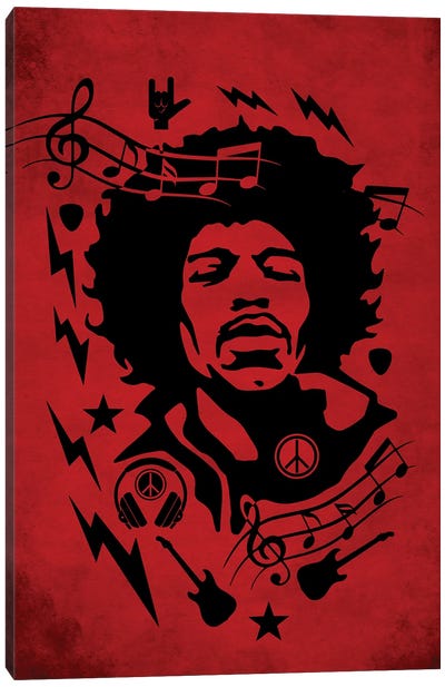 Hendrix Red Canvas Art Print - Jimi Hendrix
