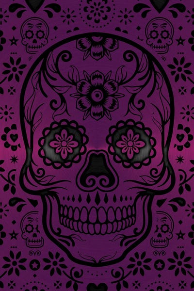 Indigo: Gold Sugar Skull III Purple by Durro Art