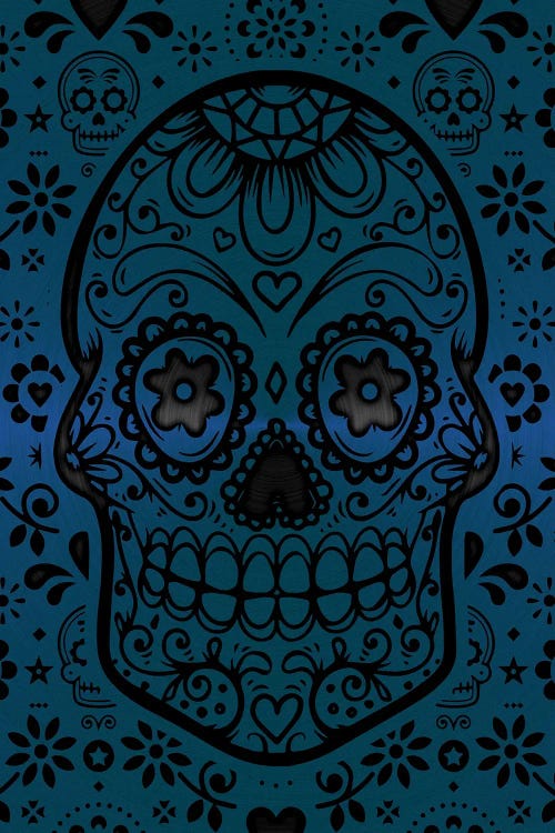 Gold Sugar Skull IV Blue