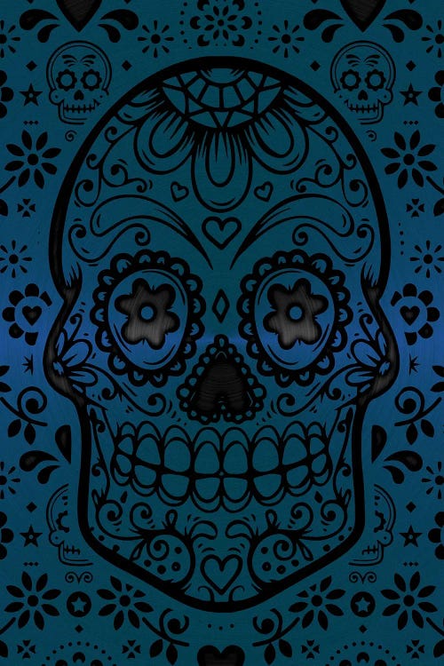 Gold Sugar Skull IV Blue