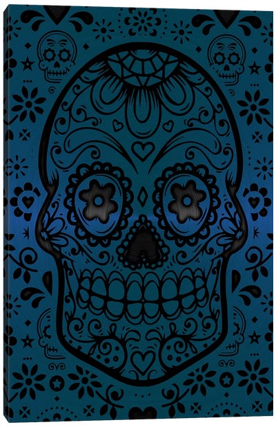 Gold Sugar Skull IV Blue Canvas Art Print - Durro Art